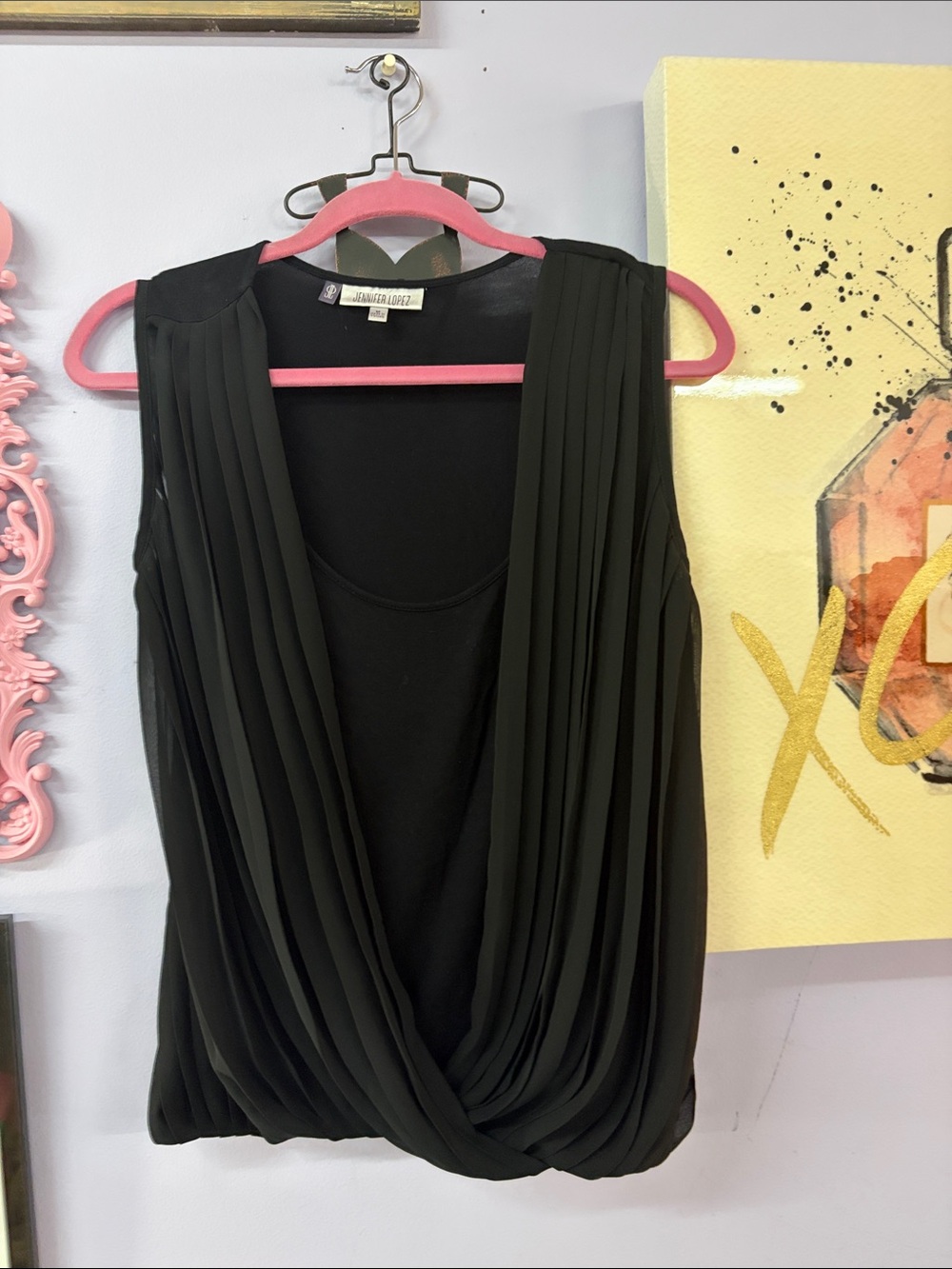 Jennifer Lopez Black Pleated Draped Sleeveless Blouse